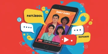 Tela de smartphone exibindo um short drama dublado em português, com legendas e ícones de streaming ao redor.
